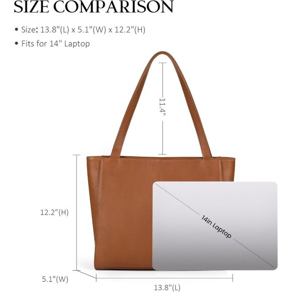 🆕Women Cognac Brown Genuine Leather Work Shoulder Laptop Compartment Handbag - Picture 6 of 10